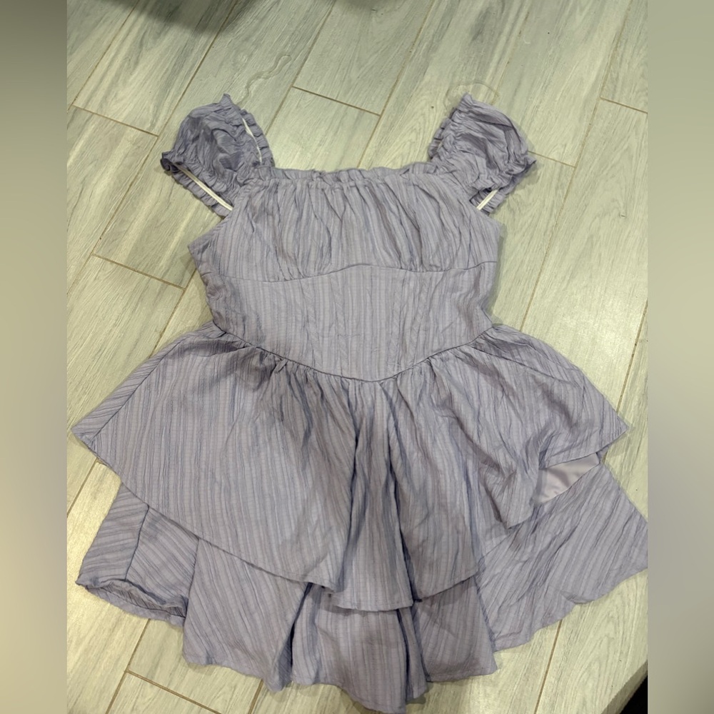 Fashion Nova Lavender Ruffle Tiered Romper Dress